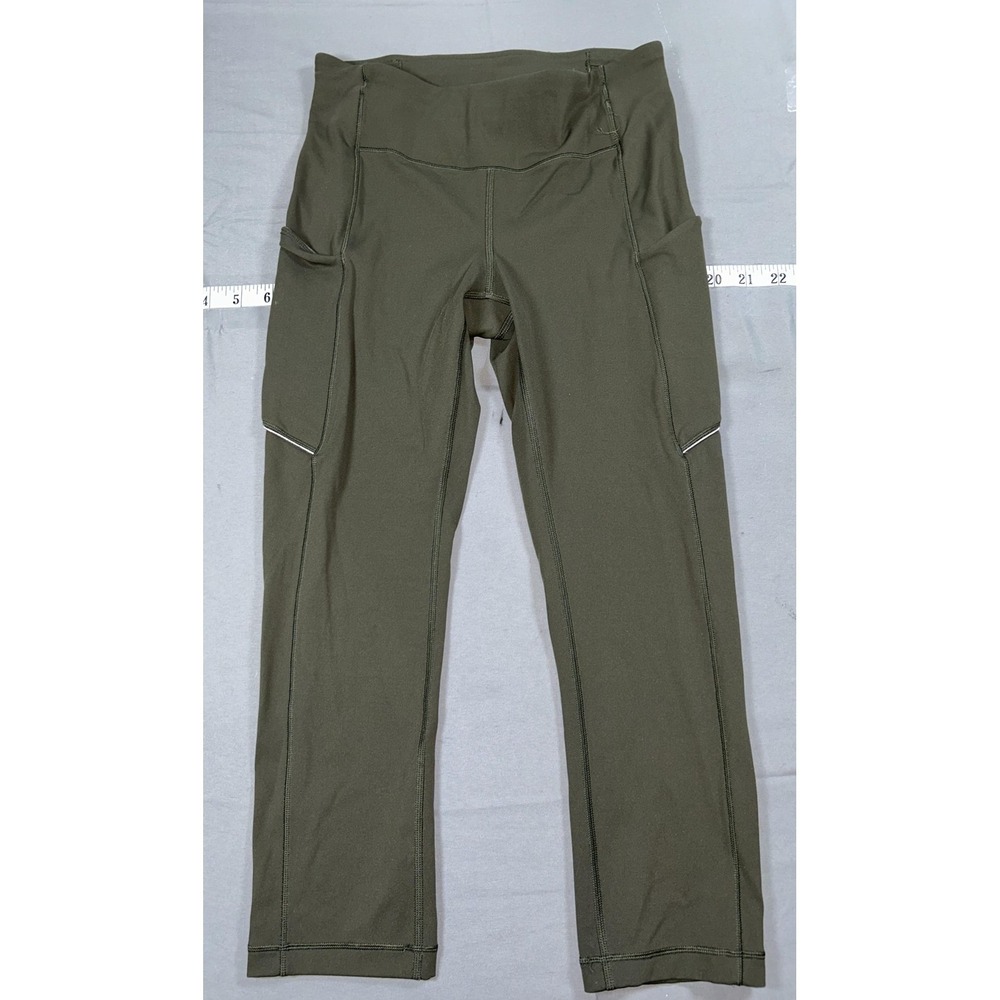 Lululemon Crop Leggings Womens 4 Green High Rise Capri Pockets Running Athletic